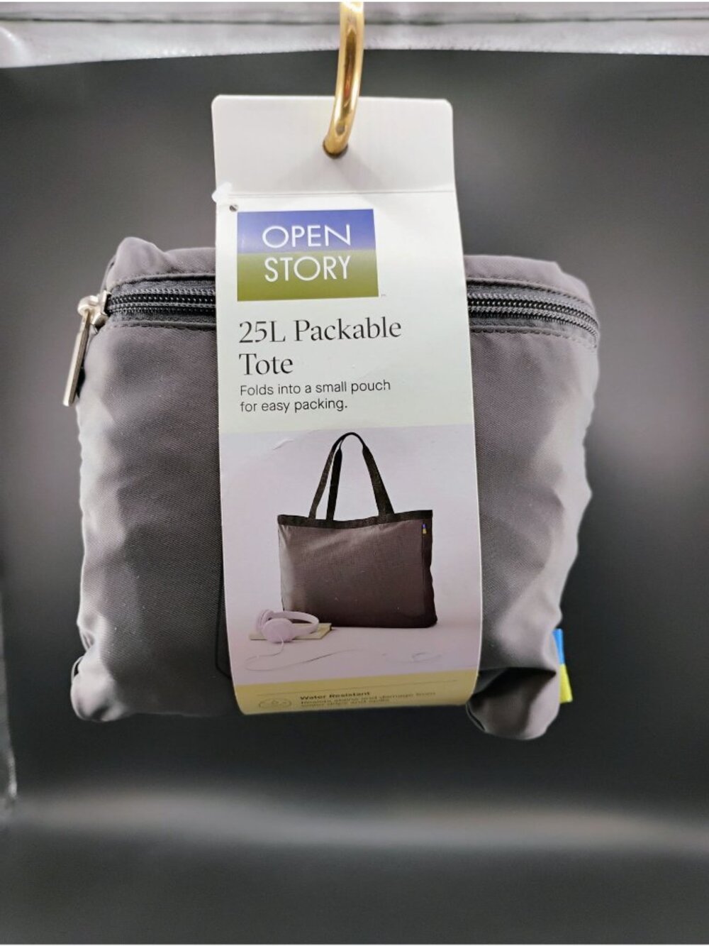 Open Story 25L Packable Water-Resistant Tote Gray Polyester